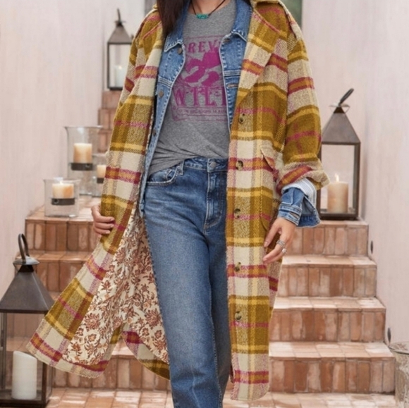 Sundance Doran Plaid Wool Button Down Longline Coat Blazer Minimalist Boho XS - Picture 2 of 14